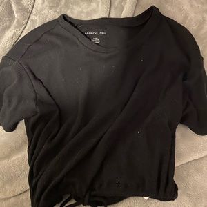 AE Black Cinched Waist Cropped Shirt